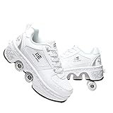 KUXUAN Rollschuhe Mädchen/Jungen,Schuhe Mit Rollen Skateboardschuhe Kinder,Quad Skate Rollerskates Für Damen,Verstellbare Quad-Rollschuh-Stiefel,White-EU33=UK1