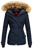 Navahoo warme Damen Winter Jacke Winterjacke Parka Mantel Kunstfell B392 [B392-Laura2-Navy-Gr.XS]