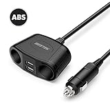 BESTEK 2-Fach 12/24V Zigarettenanzünder Verteiler Adapter KFZ-Ladekabel Autoladegerät mit 2 USB Ports für Smartphone und Tablet PC