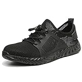 Sicherheitsschuhe Herren Leicht Arbeitsschuhe Damen Atmungsaktiv Stahlkappe Schuhe Sportlich Schutzschuhe Industrie Handwerk Sneaker Outdoor Summer Schwarz EU43