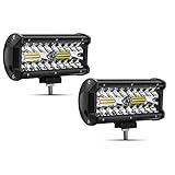 Safego 7' 120W LED Arbeitsscheinwerfer Zusatzscheinwerfer 9600LM IP68 Wasserdicht LED Auto Scheinwerfer Arbeitslicht Offroad SUV ATV 12V 24V Car LED Work Light Spotlight, 1 Jahr Garantie, 2 Stück