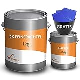 BEKATEQ Feinspachtel BK-110EP 2K Epoxidharz, 1,5 kg l Spachtelmasse für Boden, Auto & Boot l Risse & Löcher auffüllen I schnell härtend & wasserbeständig I ausziehbar auf 0 I inklusive Reparatur-Set