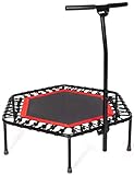 SportPlus Fitness-Trampolin, TÜV-Geprüft, Ø 126cm, leise Gummiseilfederung, 5-fach höhenverstellbarer Haltegriff, inkl. Randabdeckung, Nutzergewicht bis 130kg, Trampolin für Jumping Fitness