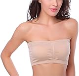 HOEREV BH Tube Top Bandeau Style Abnehmbare Padding BH Nahtlose Stretch, Beige - Beige, Gr. Large