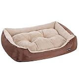 FEANDREA Hundebett, Hundekorb mit Wendekissen, 80 x 65 x 20 cm, braun PGW04Z