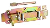 GAH-Alberts 118815 Stalltür-Rollen-Schlossriegel | gerade, mit flachem Griff und befestigter Schlaufe | galvanisch gelb verzinkt | Platte 200 x 80 mm
