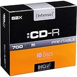 Intenso 10 x CD-R - 700 MB (80 Min) 52x - mit Tintenstrahldrucker bedruckbare Oberfläche - Slim Jewel Case - Speichermedium