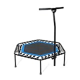 SportPlus Fitness-Trampolin, TÜV-Geprüft, Ø 126cm, leise Gummiseilfederung, 5-fach höhenverstellbarer Haltegriff, inkl. Randabdeckung, Nutzergewicht bis 130kg, Trampolin für Jumping Fitness