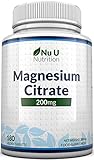 Magnesiumcitrat 200 mg | Versorgung für 6 Monate | 180 Magnesium-Tabletten | Nahrungsergänzungsmittel von Nu U Nutrition