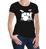 buXsbaum® Damen Girlie T-Shirt Schlagzeug | Schlagzeuger Drums Trommler Musik Instrument | XS, Schwarz