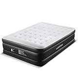 Lunvon Luftbett Doppel Queen Size Aufblasbare Luftmatratze Schlafen Gästebett Inflatable Air Mattress mit Eingebauter Elektrischer Luftpumpe und Integrierter Kissen, Air Bed, 203 x 157 x 47 cm