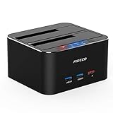 FIDECO USB 3.0 Externe Festplatten Dockingstation mit 3 Port, Aluminium Dual Bay HDD Docking Station für HDD/SSD/SSHD or 2.5 und 3.5 Zoll SATA III Offline Klon