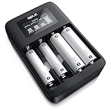 CSL - Universal Batterie Ladegerät Wiederaufladbar Akku Ladestation - Typ AA oder AAA NiMH - Mikroprozessorgesteuertes Laden - 4X Ladeschächte - Einfache Handhabung - LCD-Display - schwarz