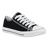 stiefelparadies Damen Sneakers Kult Sport Stoff Schnürer Gr. 36-41 Schuhe 48624 Schwarz Weiss 40 Flandell