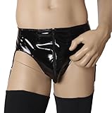 Ledapol - Glänzender heißer Herren Lack Slip mit Zip und Strapsen schwarz - Gr. XL