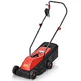 RELAX4LIFE Rasenmäher, 1200 W, 32 cm Schnittbreite, Sichelmäher mit Doppelschalter, klappbares Gestänge, Grasmäher, elektrisch, Rasentrimmer, 25 mm-55 mm Schnitthöhenverstellung, 30 L Fangkorb