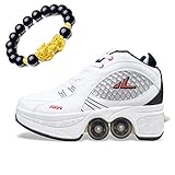 Barm Rollschuhe, Rollschuhe Frauen Quad Rollschuhe Rollschuhe Kinder Rookie Rollschuhe Sportschuhe Inline-Skates Verstellbare 2-in-1-Mehrzweckschuhe, Weiß-EU39.5