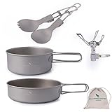 Boundless Voyage Outdoor Ultraleichtes Titan Topf Pfanne Löffel Göffel Herd Set Camping Wandern Kochen Set mit klappbarem Griff