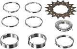Point Ritzel single-speed/Distanzring-Set, Cr-Mo Stahl, Distanzring Aluminium, Distanzring-Set 4x3 mm/ 1x5 mm/ 2x10mm, silber-schwarz, 16 Zähne, 02020005