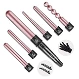 NWOUIIAY Lockenstab Set 6 in 1 Lockenstäbe Einstellbare Temperatur Lockenwickler mit LCD Display Welleneisen Keramikbeschichtung Curling Wand für alle Frisuren Lockenstyling