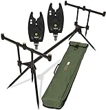 G8DS® Set Rod Pod Rutenhalter + Tragetasche inklusive 2 Bissanzeiger mit Lautstärke- und Tonregler für + LED Karpfen Angeln