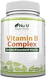 Vitamin B-Komplex - alle 8 B-Vitamine in einer Tablette - Vitamine B1, B2, B3, B5, B6, B12, D-Biotin & Folsäure - 6-Monats-Versorgung - 180 Tabletten - Nahrungsergänzungsmittel von Nu U Nutrition