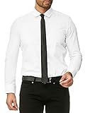 Reslad Herren-Hemd Slim-Fit + Krawatte Set Bügelleicht Für Anzug Business Hochzeit Freizeit Langarm Männer RS-7008 Weiß + Krawatte S