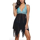 Damen Einteiliger Badeanzug Bauchkontrolle Badeanzug Tribal Retro Mesh bademode Kleid unregelmäßigem Saum weiches strandkleid tiefer V-Ausschnitt sexy Glamour Hawaii Flitterwochen Baderock 4XL