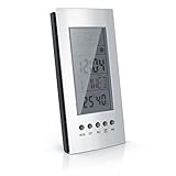 CSL - digitaler Wecker mit Temperaturanzeige - Wetterstation batteriebetriebener - Snooze Funktion - Uhrzeit Datum Mondphasen Hygrometer Innentemperatur