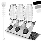 LICHTENWERK Premium Flaschenhalter für SodaStream aus Edelstahl [STEELDRY - Das Original] - Abtropfhalter für Soda Stream Crystal, Easy, Fuse, Emil UVM. + Flaschenbürste & Abtropfmatte, 3 Flaschen