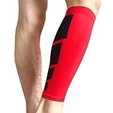 puran 1 x Sport-Beinbandage, Wadenstütze, Stretch, Unisex, Kompressions-Beinschutz, Rot, Größe L