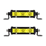 Willpower 2x LED Offroad Scheinwerfer 13cm 15W Gelbe Bernstein Einzelne Reihe Led Scheinwerfer Arbeitsscheinwerfer Bar 12V 24V Zusatzscheinwerfer 6000K IP67 Wasserdicht für Auto LKW Traktor Truck
