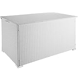 TecTake 800715 Aluminium Polyrattan Auflagenbox, wetterfeste und rostfreie Konstruktion, mit Gasdruckfedern, 750 Liter, 145 x 82,5 x 79,5 cm – Diverse Farben - (Weiß | Nr. 403277)