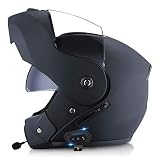 Klapphelm Motorradhelm Bluetooth ECE Genehmigt Sturzhelm mit Doppelvisier Anti-Fog-HD-Doppelspiegel Geschlossenen Die Windgeräusche ABS Hartes Warm für Damen Herren 55-62cm