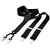 DonDon® Herren Hosenträger breit 3,5 cm – 4 Clips mit Leder in Y-Form – elastisch und längenverstellbar schwarz