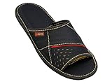 BeComfy Genuine Mens Hausschuhe Herren Brown Black - Leather Slippers Slip-on Shoes Echt Leder Schwarz Grau Braun XC64 (Schwarz-Rot, Numeric_46)