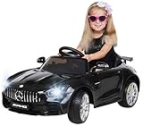 Actionbikes Motors Kinder Elektroauto Mercedes Amg GT-R - lizenziert – 2 x 25 Watt Motor – Ledersitz - Eva Reifen – Softstart - Kinderauto (Schwarz)
