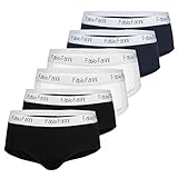 Fabio Farini Damen Pantys 6er Pack Hipster Panties aus Baumwolle, mit weiß abgesetztem Bund Multifarb Set L