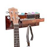Hricane Gitarrenständer Halter Gitarrenbügel Wandhalterung, akustische Ukulele Hartholzhaken für Bass Electric Acoustic Violine Mandoline Banjo, Gitarrenhalter mit Pick Slot und 3 Haken