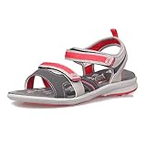 GRITION Damen Wandern Sandalen, Frauen Outdoor Sport Wasser Schuhe Sommer Flach Cross-Tied Beach Wanderschuhe Open Toe Verstellbare Klettverschluss Leichte Walking Wandersandalen (37 EU, Salmon)