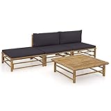 vidaXL Gartenmöbel 4-TLG. mit Dunkelgrauen Kissen Garten Garnitur Sitzgruppe Sofa Lounge Gartensofa Sitzgarnitur Gartenset Mittelsofa Fußhocker Bambus