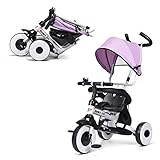 GOPLUS 4 in 1 Dreirad, Kinderdreirad Klappbar, Tricycle ab 1 Jahre bis 5 Jahre, Kinderfahrrad Kinderwagen Schiebewagen, Farbwahl (Rosa)