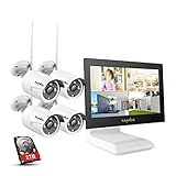 SANNCE 4CH 3MP WLAN Überwachungskamera Set mit Monitor,Audioaufnehmen,4 X 3MP Wasserdicht Überwachungskameras, 2TB, Fernzugriff, 100 Ft Nachtsicht unterstützt Amazon Alexa