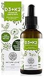 NATURE LOVE® Vitamin D3 + K2 (50ml flüssig) - Hoch bioverfügbar durch Original VitaMK7® 99,7% All-Trans + laborgeprüfte 1000 I.E. Vitamin D3 pro Tropfen - Hochdosiert, in Deutschland produziert