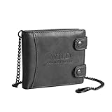 Herren Geldbörse von Wild Things Only !!! Geldbeutel Portemonnaie Bikerbörse Motorradbörse Wallet Börse Herrenbörse Unisex - mit Karabiner mit Kette (Dunkelgrau) präsentiert von ZMOKA®