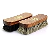 TelMo® Glanzbürsten Sparset 1 schwarze + helle Glanzbürste Schuhbürsten 170mm 100% Rosshaar