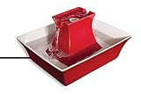 PetSafe Drinkwell Keramik Pagode Brunnen 2L Rot Trinkbrunnen für Katzen und Hunde Doppelter Wasserstrahl Hygienisch