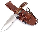 JEO-TEC Nº9 Outdoor Camping Gürtelmesser Jagdmesser Überlebensmesser Survival Bushcraft Messer - Premium Qualität - Stahl MOVA - Lederscheide Feuerstahl Messerschärfer