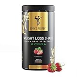 BODY'S PERFECT® Weight Loss Shake VEGAN für Männer, Diät Shake zur Gewichtskontrolle mit hochwertigem Protein, Mahlzeitersatz mit allen wichtigen Vitaminen und Mineralstoffen, 500g (Erdbeere)