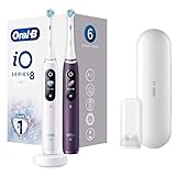 Oral-B iO 8 Doppelpack Elektrische Zahnbürste/Electric Toothbrush mit revolutionärer Magnet-Technologie & Mikrovibrationen, 6 Putzprogramme, Farbdisplay & Reiseetui, white alabaster/violet ametrine